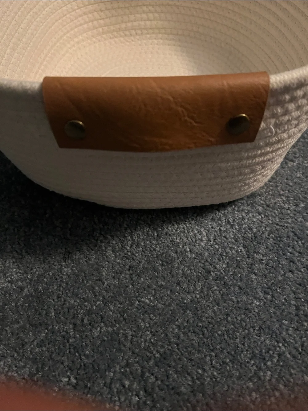 Target Cream Woven Rope Storage Basket with Brown Leather Handles